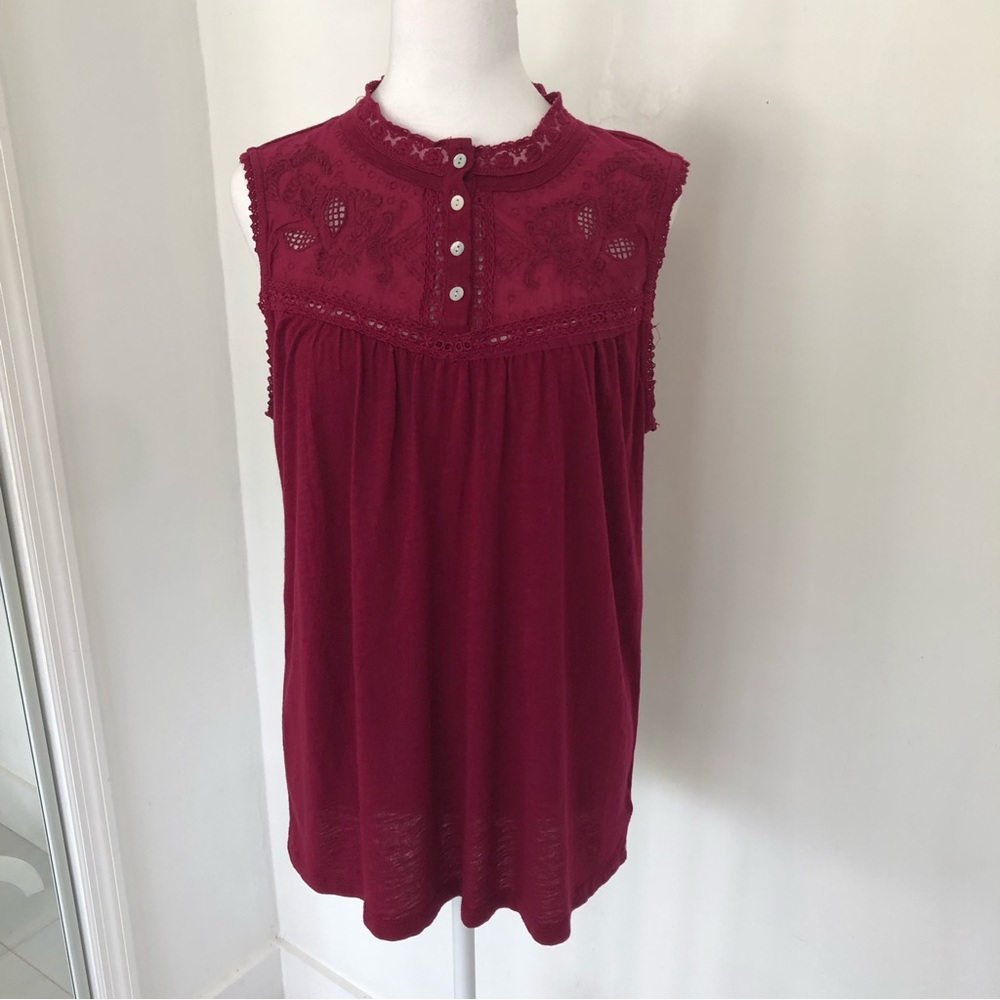 LUCKY BRAND Women’s Red Sleeveless Eyelet Blouse Sz M